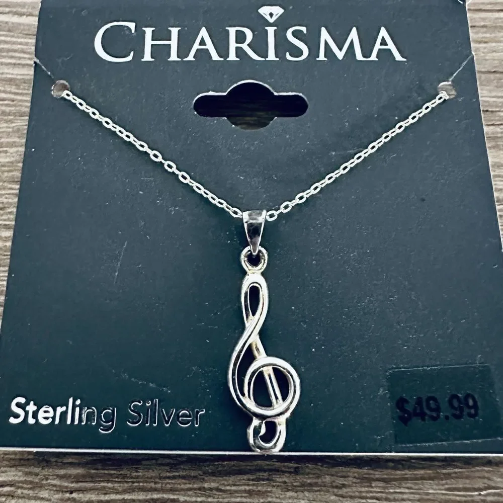 Sterling Silver Musical Note Clef Charm Necklace